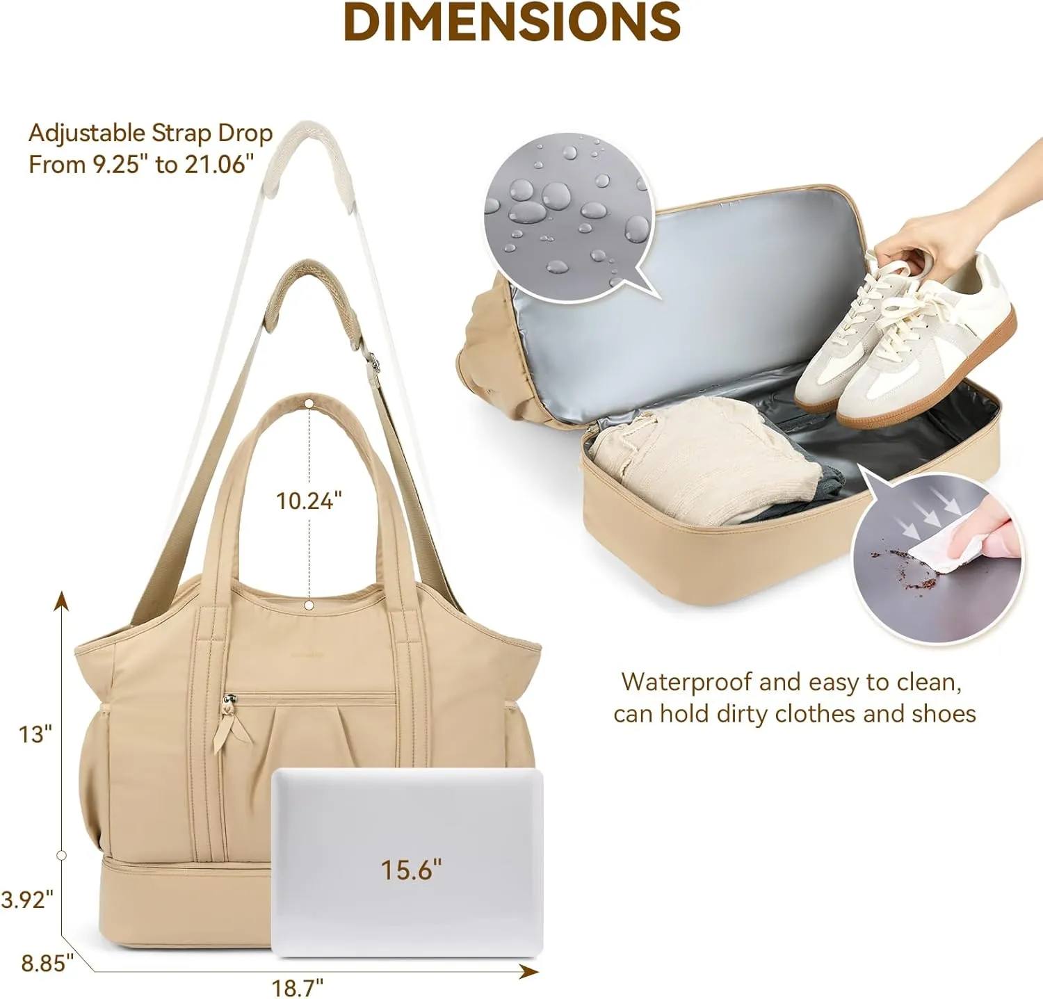 BOSTANTEN Weekender Bags for Women Travel Duffle Waterproof Gym Bag with Shoe Compartment