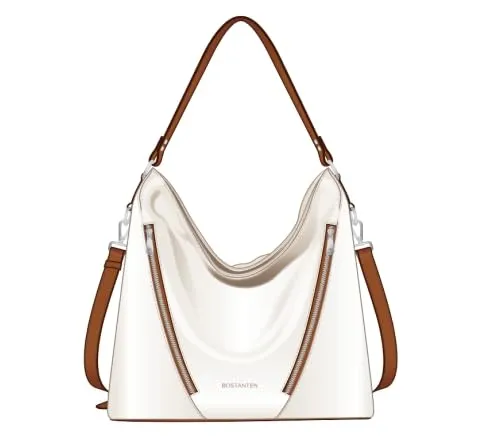 BOSTANTEN Women Purse and Handbag Vegan Leather Shoulder Hobo Bags with Multi Pockets and Removable Strap, Beige with Brown