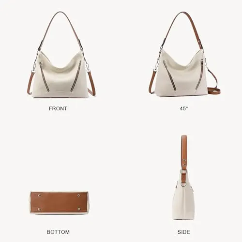 BOSTANTEN Women Purse and Handbag Vegan Leather Shoulder Hobo Bags with Multi Pockets and Removable Strap, Beige with Brown