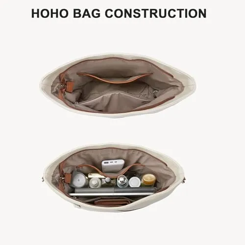 BOSTANTEN Women Purse and Handbag Vegan Leather Shoulder Hobo Bags with Multi Pockets and Removable Strap, Beige with Brown