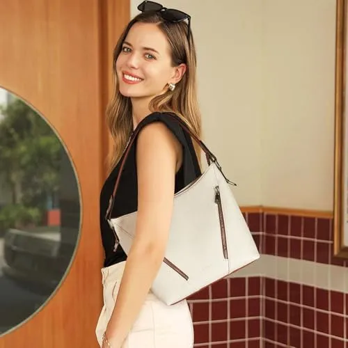 BOSTANTEN Women Purse and Handbag Vegan Leather Shoulder Hobo Bags with Multi Pockets and Removable Strap, Beige with Brown