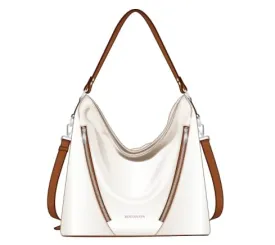 BOSTANTEN Women Purse and Handbag Vegan Leather Shoulder Hobo Bags with Multi Pockets and Removable Strap, Beige with Brown