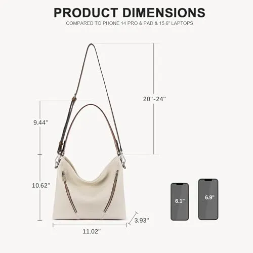 BOSTANTEN Women Purse and Handbag Vegan Leather Shoulder Hobo Bags with Multi Pockets and Removable Strap, Beige with Brown