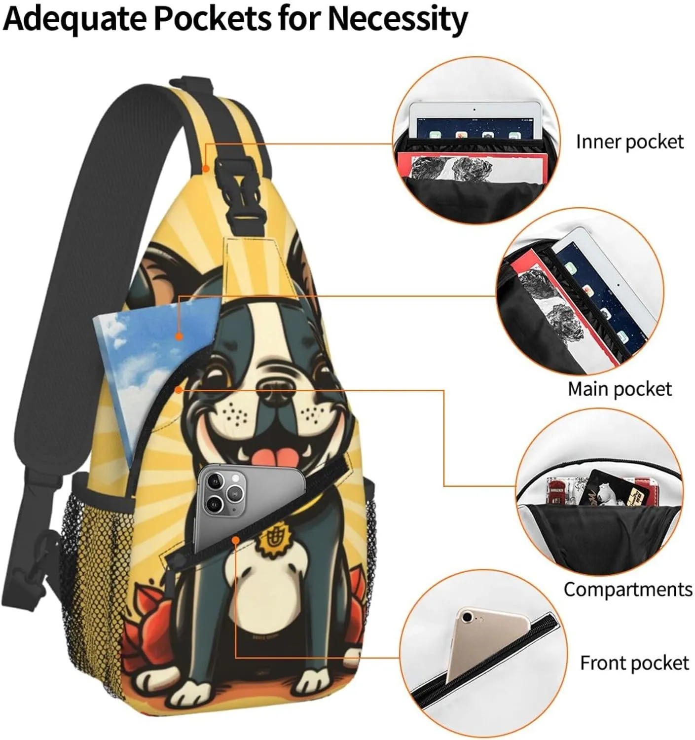 Boston Terrier Crossbody Chest Bags for Women, Small Crossbody Shoulder Bag Sling Bag Travel Hiking Daypack