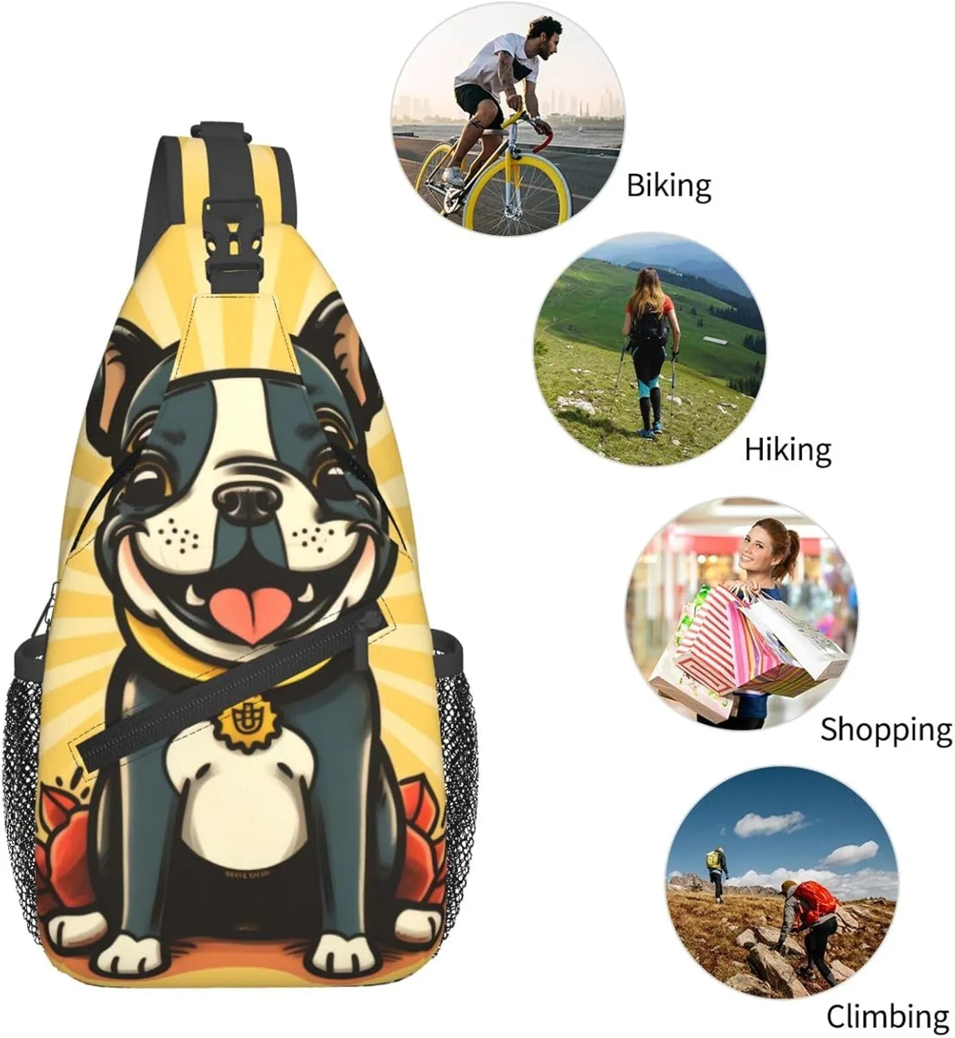 Boston Terrier Crossbody Chest Bags for Women, Small Crossbody Shoulder Bag Sling Bag Travel Hiking Daypack