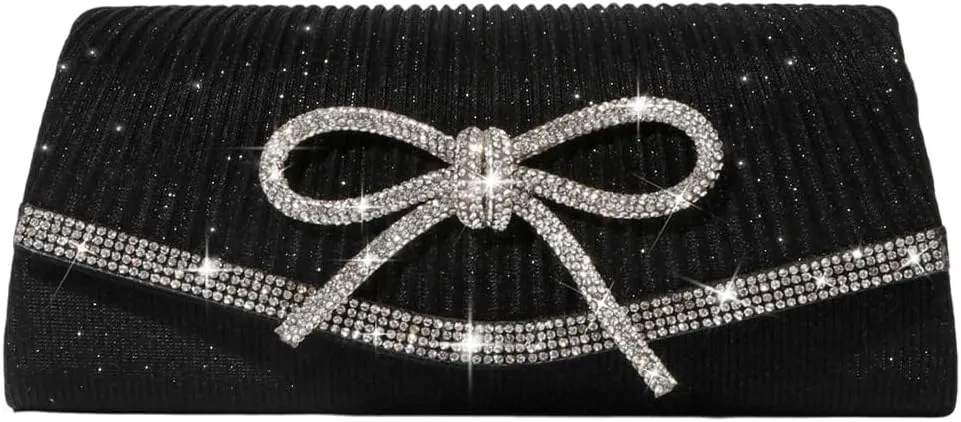 Bow Evening Bag Sparkly Clutch Purses for Women Wedding Glitter Rhinestone Party Prom Purse Dressy Clutch Bags