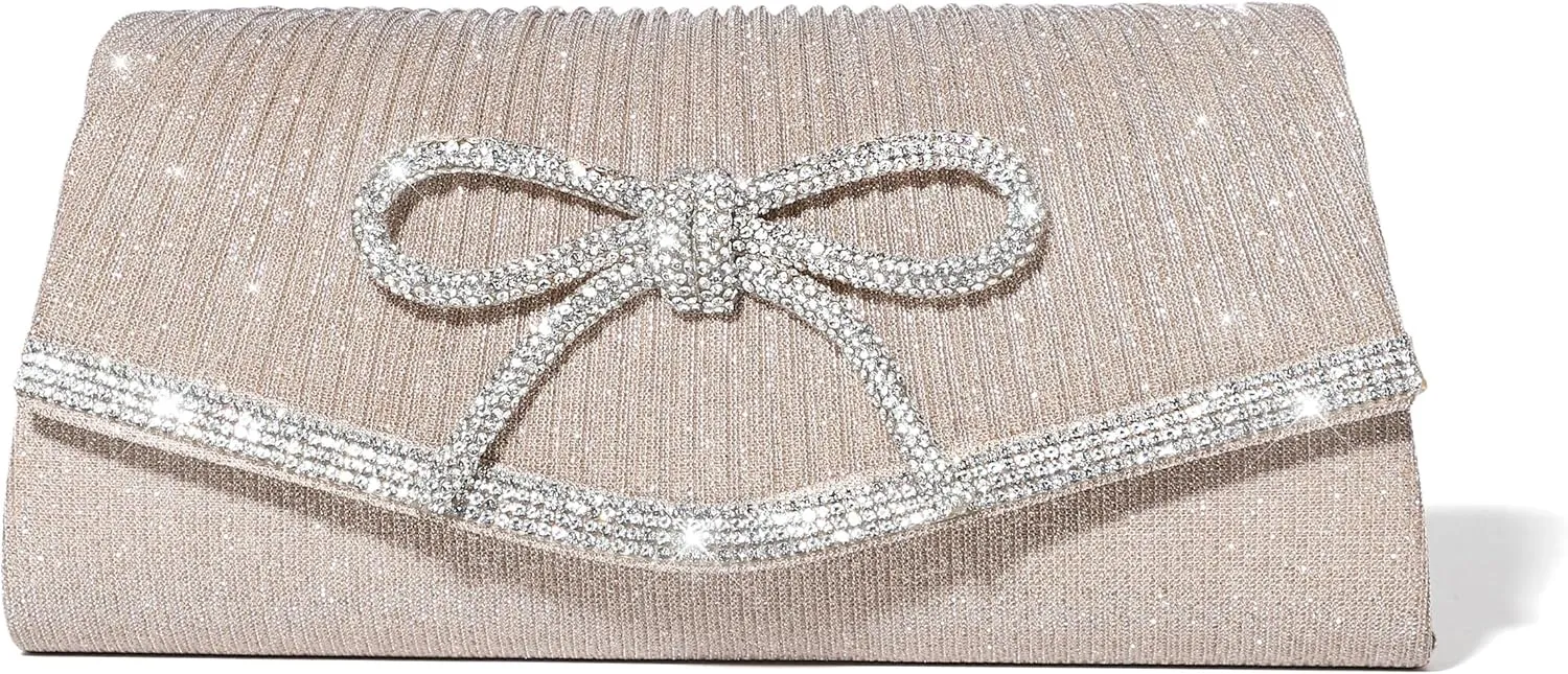 Bow Evening Bag Sparkly Clutch Purses for Women Wedding Glitter Rhinestone Party Prom Purse Dressy Clutch Bags