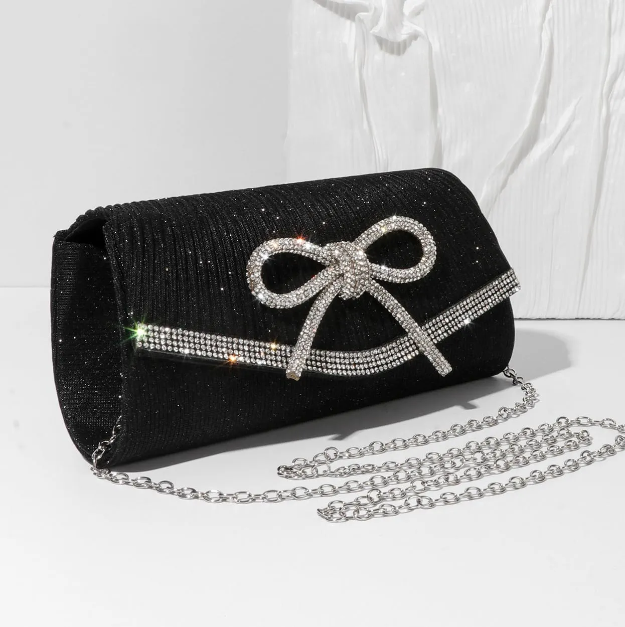 Bow Evening Bag Sparkly Clutch Purses for Women Wedding Glitter Rhinestone Party Prom Purse Dressy Clutch Bags