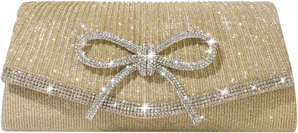 Bow Evening Bag Sparkly Clutch Purses for Women Wedding Glitter Rhinestone Party Prom Purse Dressy Clutch Bags