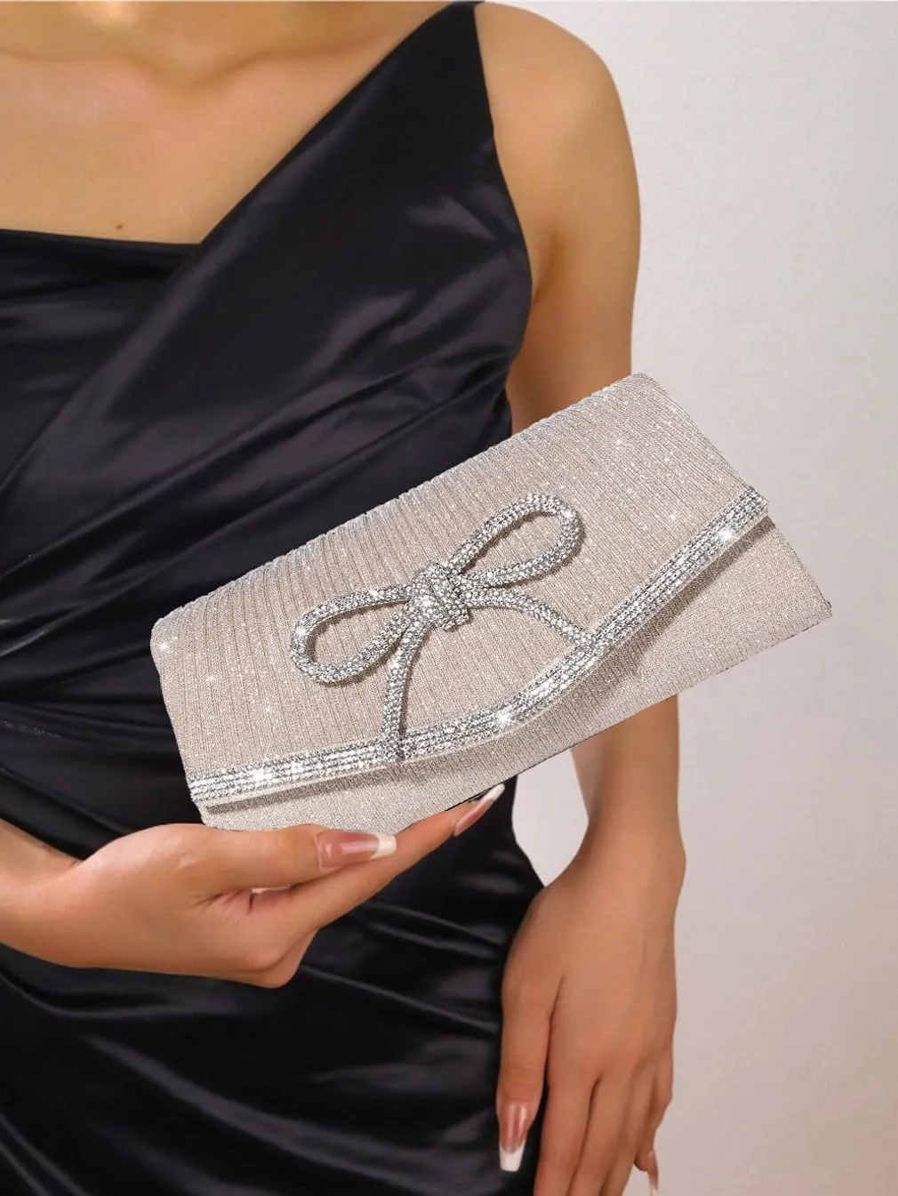 Bow Evening Bag Sparkly Clutch Purses for Women Wedding Glitter Rhinestone Party Prom Purse Dressy Clutch Bags