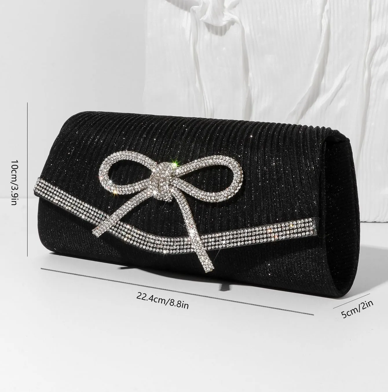Bow Evening Bag Sparkly Clutch Purses for Women Wedding Glitter Rhinestone Party Prom Purse Dressy Clutch Bags