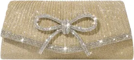 Bow Evening Bag Sparkly Clutch Purses for Women Wedding Glitter Rhinestone Party Prom Purse Dressy Clutch Bags