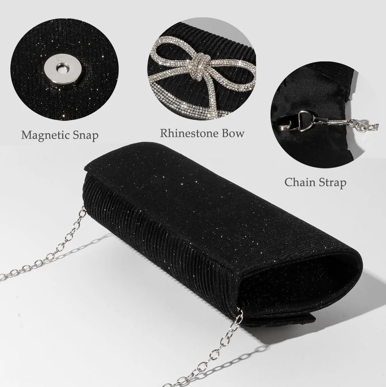 Bow Evening Bag Sparkly Clutch Purses for Women Wedding Glitter Rhinestone Party Prom Purse Dressy Clutch Bags
