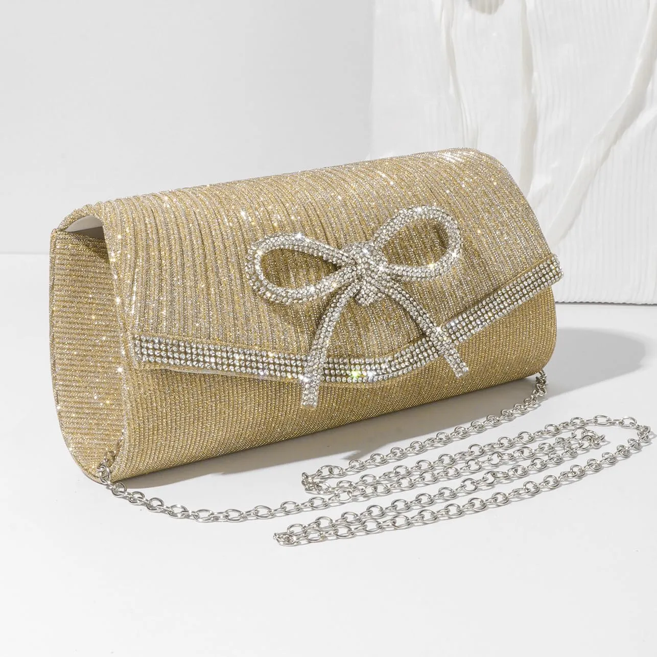 Bow Evening Bag Sparkly Clutch Purses for Women Wedding Glitter Rhinestone Party Prom Purse Dressy Clutch Bags