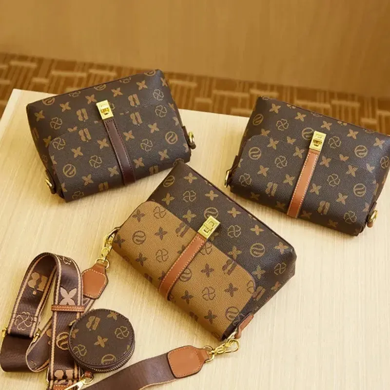 Brand New High end Luxury Women's Bag Fashionable Small Square Bag Spliced Printed One Shoulder Crossbody Bag