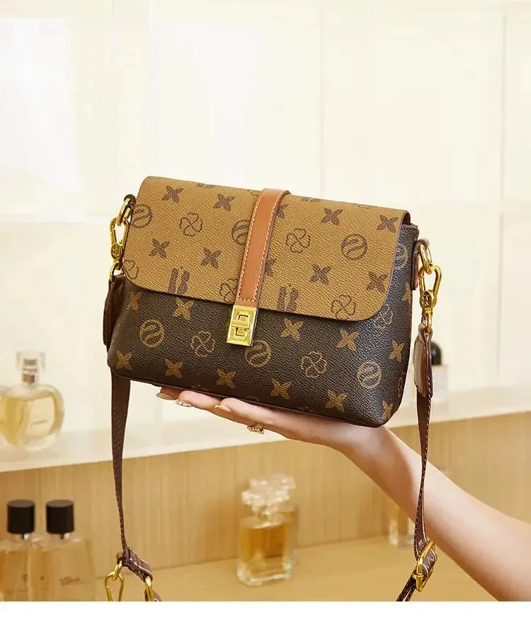 Brand New High end Luxury Women's Bag Fashionable Small Square Bag Spliced Printed One Shoulder Crossbody Bag