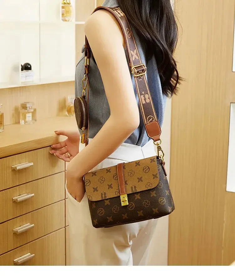 Brand New High end Luxury Women's Bag Fashionable Small Square Bag Spliced Printed One Shoulder Crossbody Bag