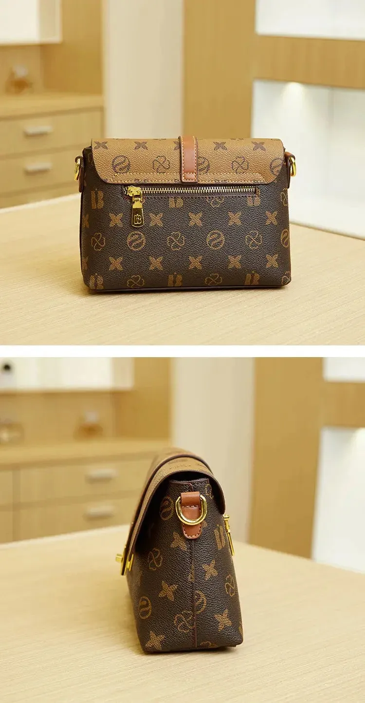 Brand New High end Luxury Women's Bag Fashionable Small Square Bag Spliced Printed One Shoulder Crossbody Bag