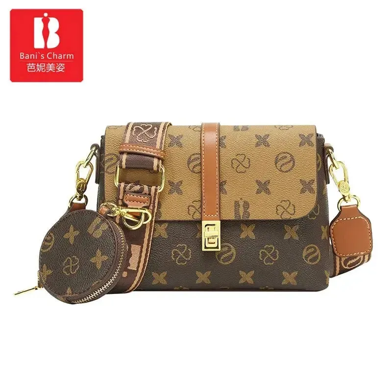 Brand New High end Luxury Women's Bag Fashionable Small Square Bag Spliced Printed One Shoulder Crossbody Bag