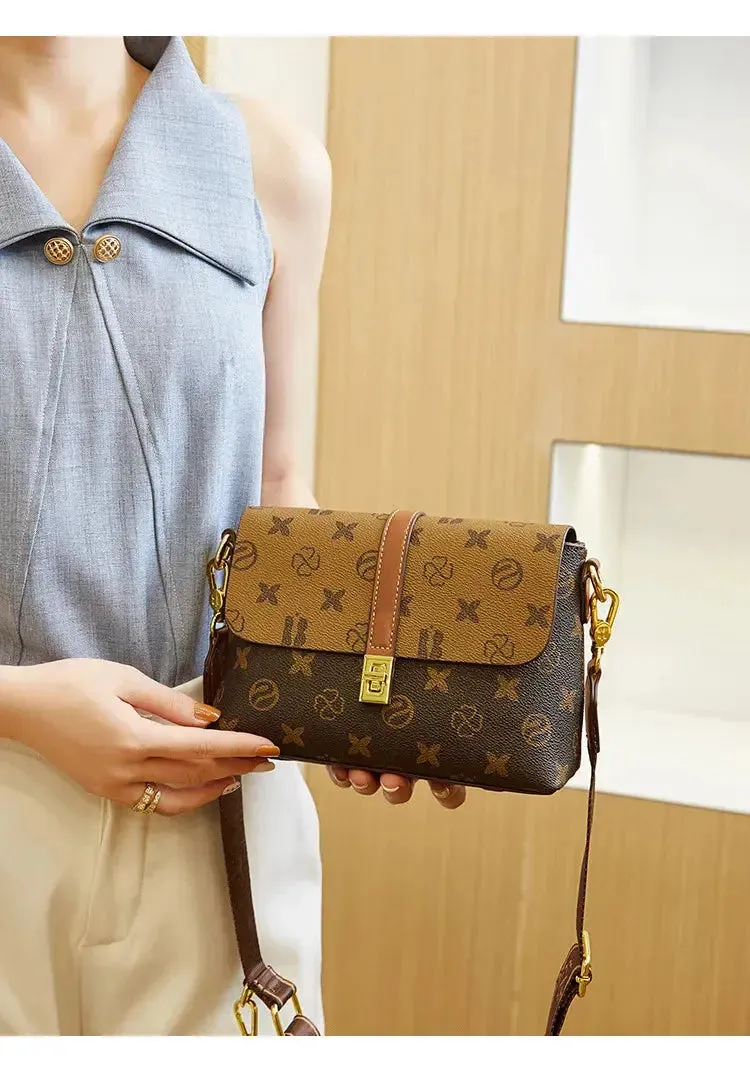 Brand New High end Luxury Women's Bag Fashionable Small Square Bag Spliced Printed One Shoulder Crossbody Bag