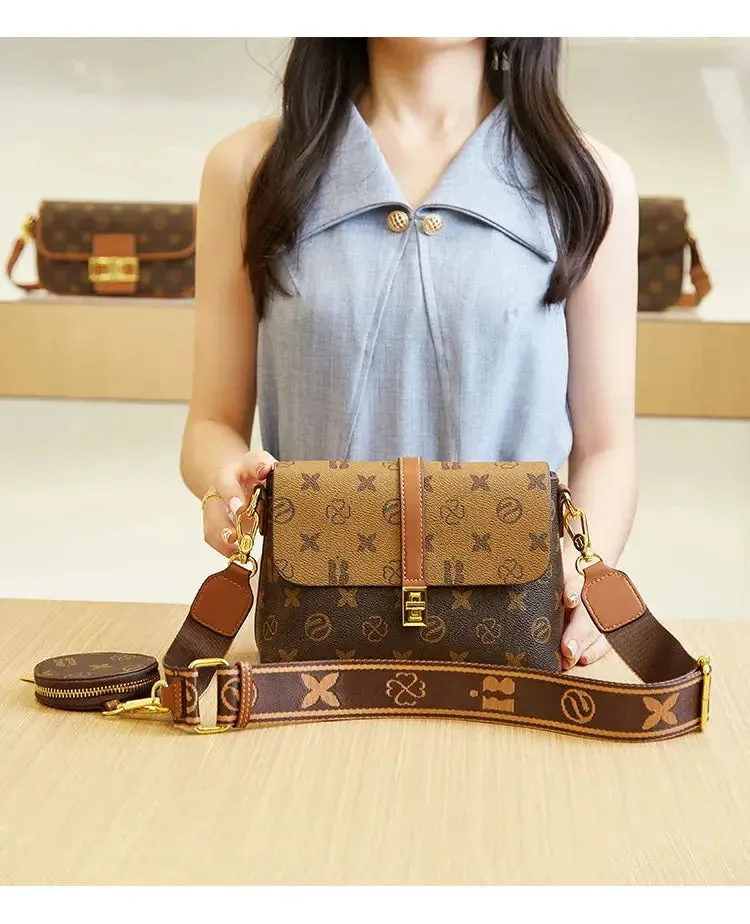 Brand New High end Luxury Women's Bag Fashionable Small Square Bag Spliced Printed One Shoulder Crossbody Bag