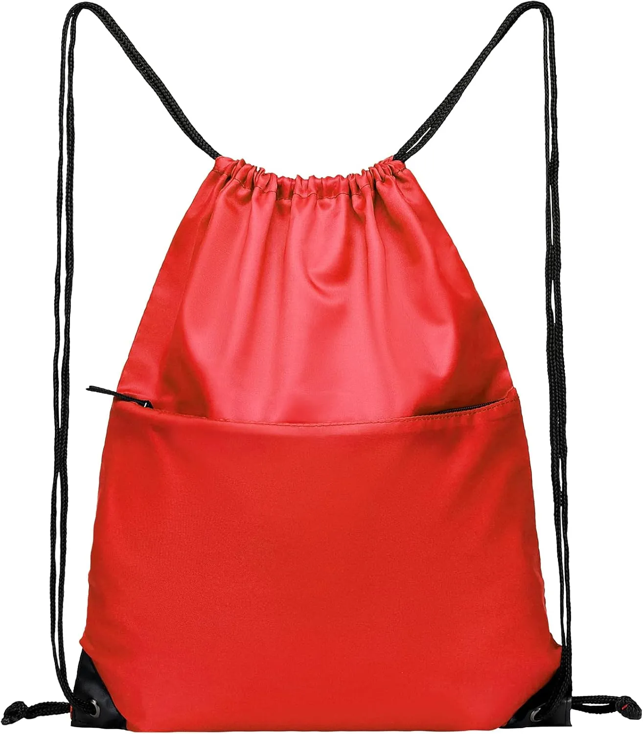 BuyAgain Drawstring Backpack Sports Water Resistant String Bag Sport Gym Sackpack for Women Men Large with Zipper, Red