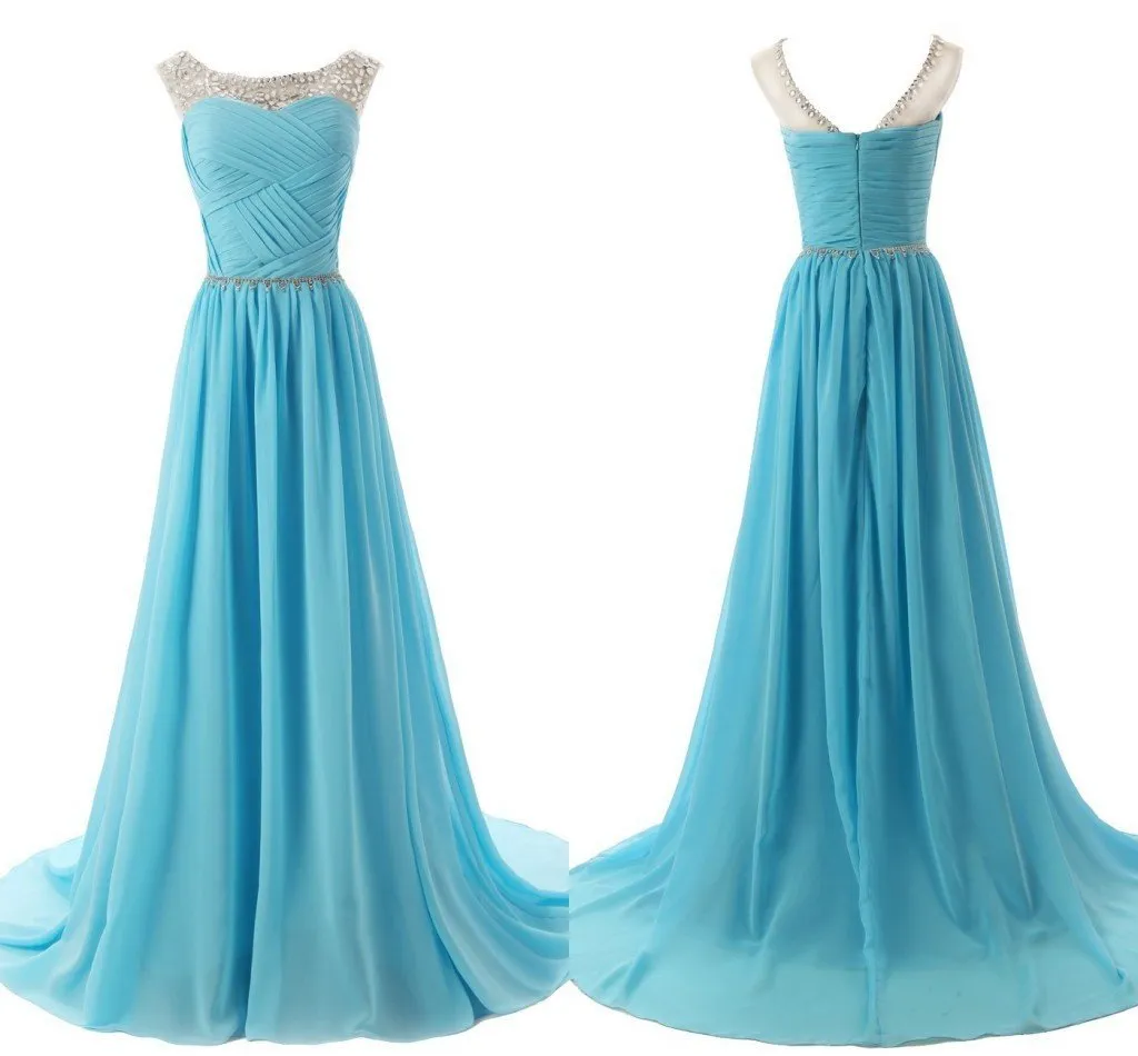 Cap Sleeves Chiffon Long Prom Evening Dresses PFP1331