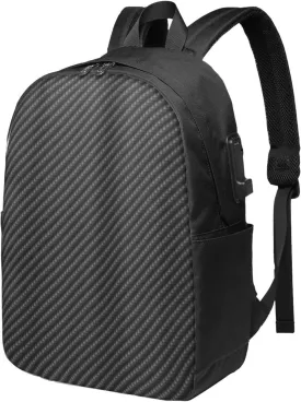 Carbon Fiber Usb Travel Laptop Backpack  Durable Polyester Backbag With Charging Port & Headphone Jack