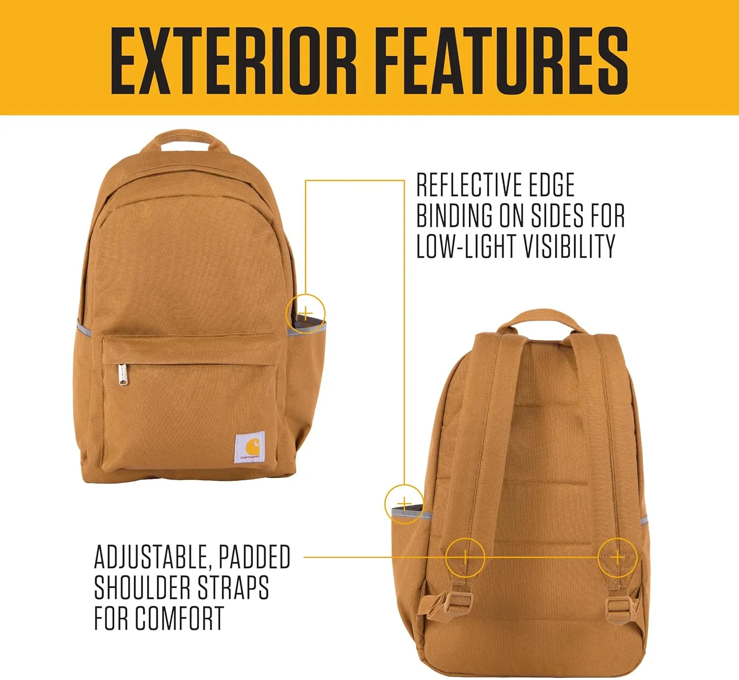 Carhartt 21L Classic Backpack, Water-Resistant Pack W/ 15" Laptop Sleeve and Organizational Compartments, Brown, PFAS Free
