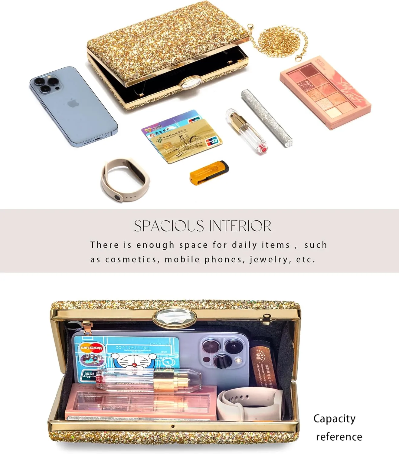 CARIEDO Women's Evening Bag Elegant Clutch Sophisticated Diamond Handbag Prom Wedding Party