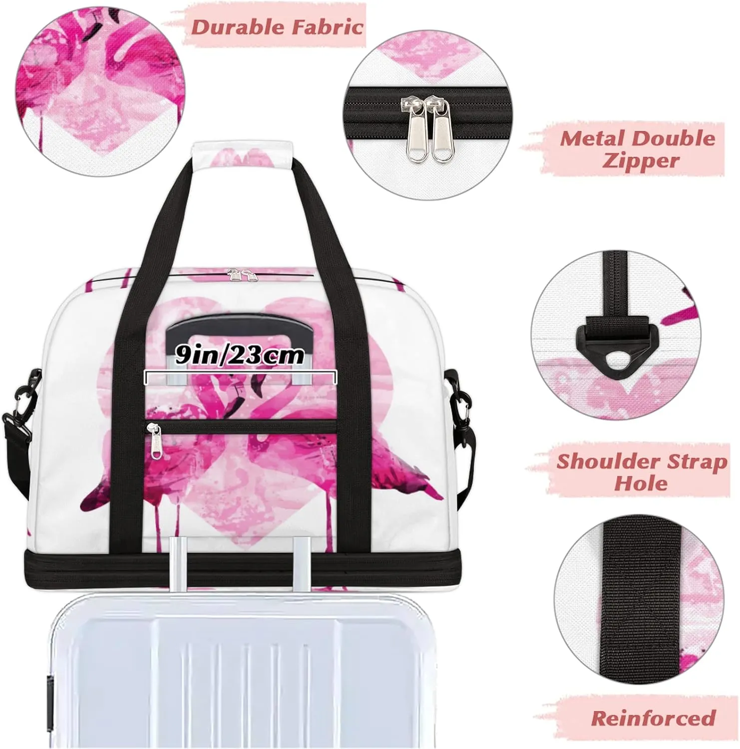 cfpolar Couple Flamingo Foldable Travel Duffel Bag Tote Carry On Luggage Sports Gym Bag With Shoe Compartment For Woman Man Overnight Weekend Yoga Workout Training Handbag