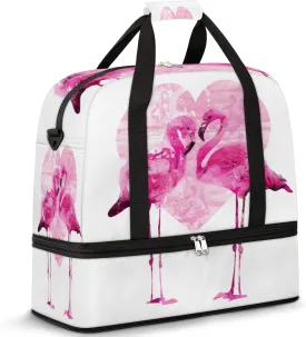 cfpolar Couple Flamingo Foldable Travel Duffel Bag Tote Carry On Luggage Sports Gym Bag With Shoe Compartment For Woman Man Overnight Weekend Yoga Workout Training Handbag