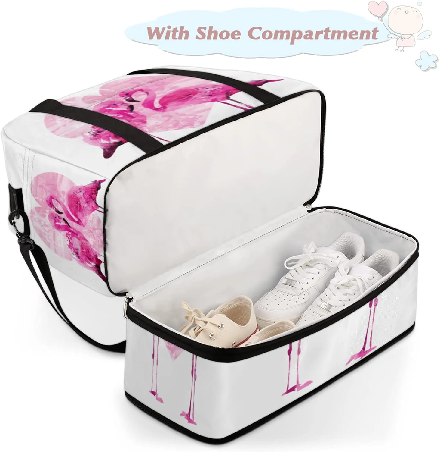 cfpolar Couple Flamingo Foldable Travel Duffel Bag Tote Carry On Luggage Sports Gym Bag With Shoe Compartment For Woman Man Overnight Weekend Yoga Workout Training Handbag
