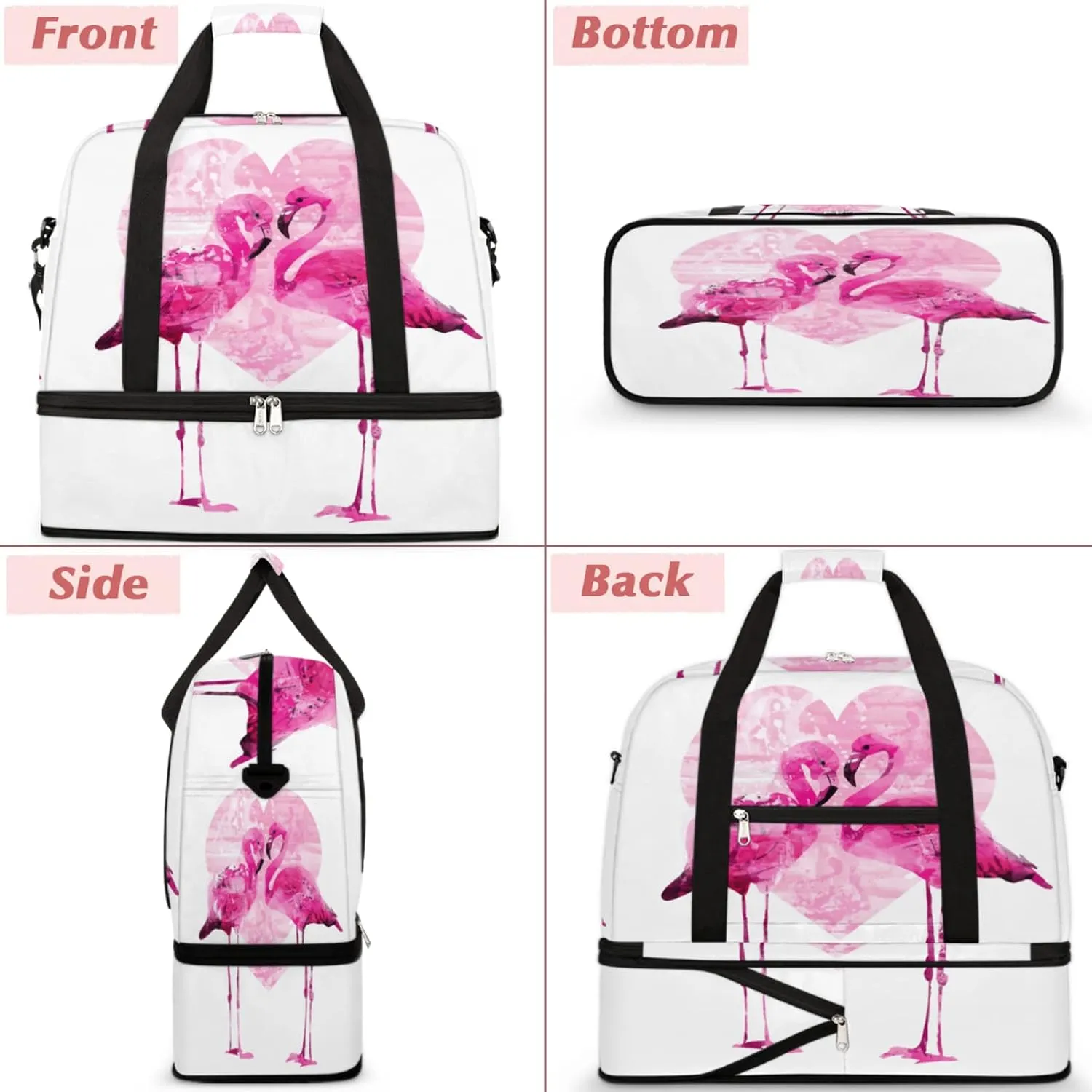 cfpolar Couple Flamingo Foldable Travel Duffel Bag Tote Carry On Luggage Sports Gym Bag With Shoe Compartment For Woman Man Overnight Weekend Yoga Workout Training Handbag