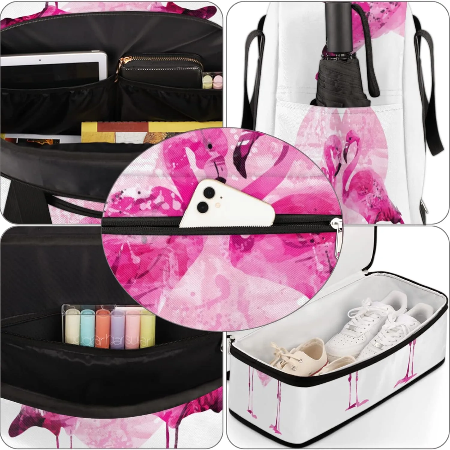 cfpolar Couple Flamingo Foldable Travel Duffel Bag Tote Carry On Luggage Sports Gym Bag With Shoe Compartment For Woman Man Overnight Weekend Yoga Workout Training Handbag