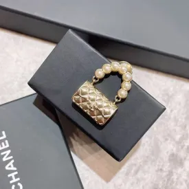 Chanel Gold Quilted Handbag Pearl Handle Pin Brooch