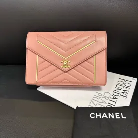 Chanel Pink Sheepskin V-Pattern Envelope Bag