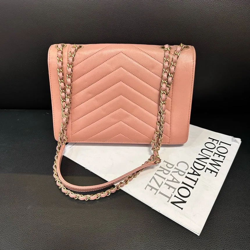 Chanel Pink Sheepskin V-Pattern Envelope Bag