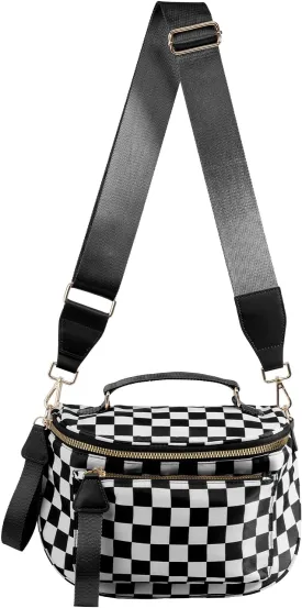 Checkered Crossbody Bag Bum Bag For Women,Spacious Checkered Purse Fanny Packs,Upgraded Version With Carry Handle (Handle Checkered - Black)