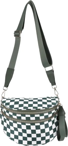 Checkered Crossbody Bag Spacious Nylon Crossbody Bag for Women Black and White Checkered Purse Bum Bags Belt Bags