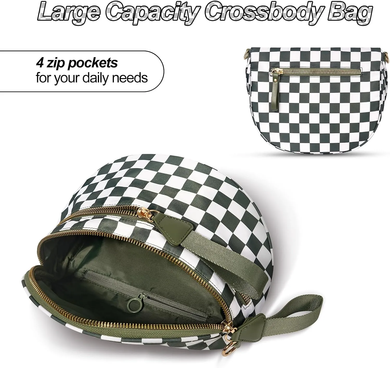 Checkered Crossbody Bag Spacious Nylon Crossbody Bag for Women Black and White Checkered Purse Bum Bags Belt Bags