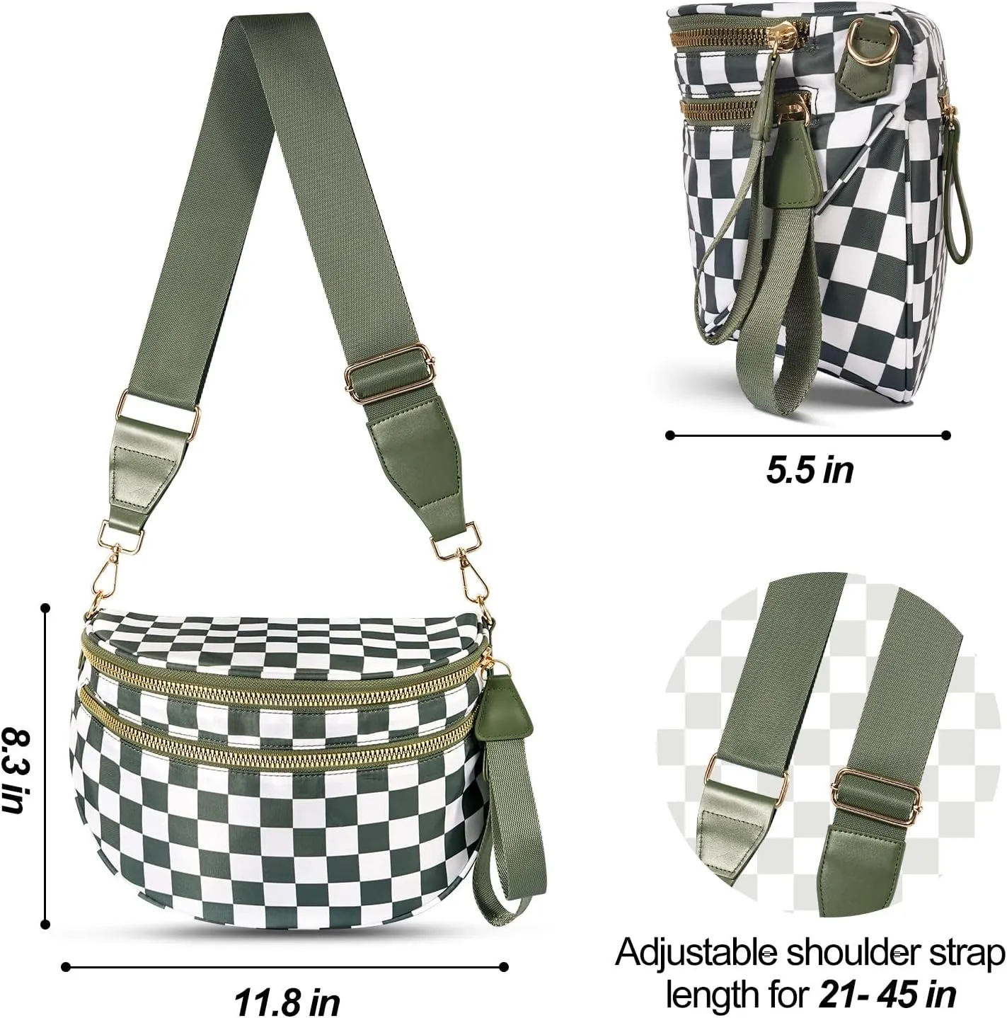 Checkered Crossbody Bag Spacious Nylon Crossbody Bag for Women Black and White Checkered Purse Bum Bags Belt Bags