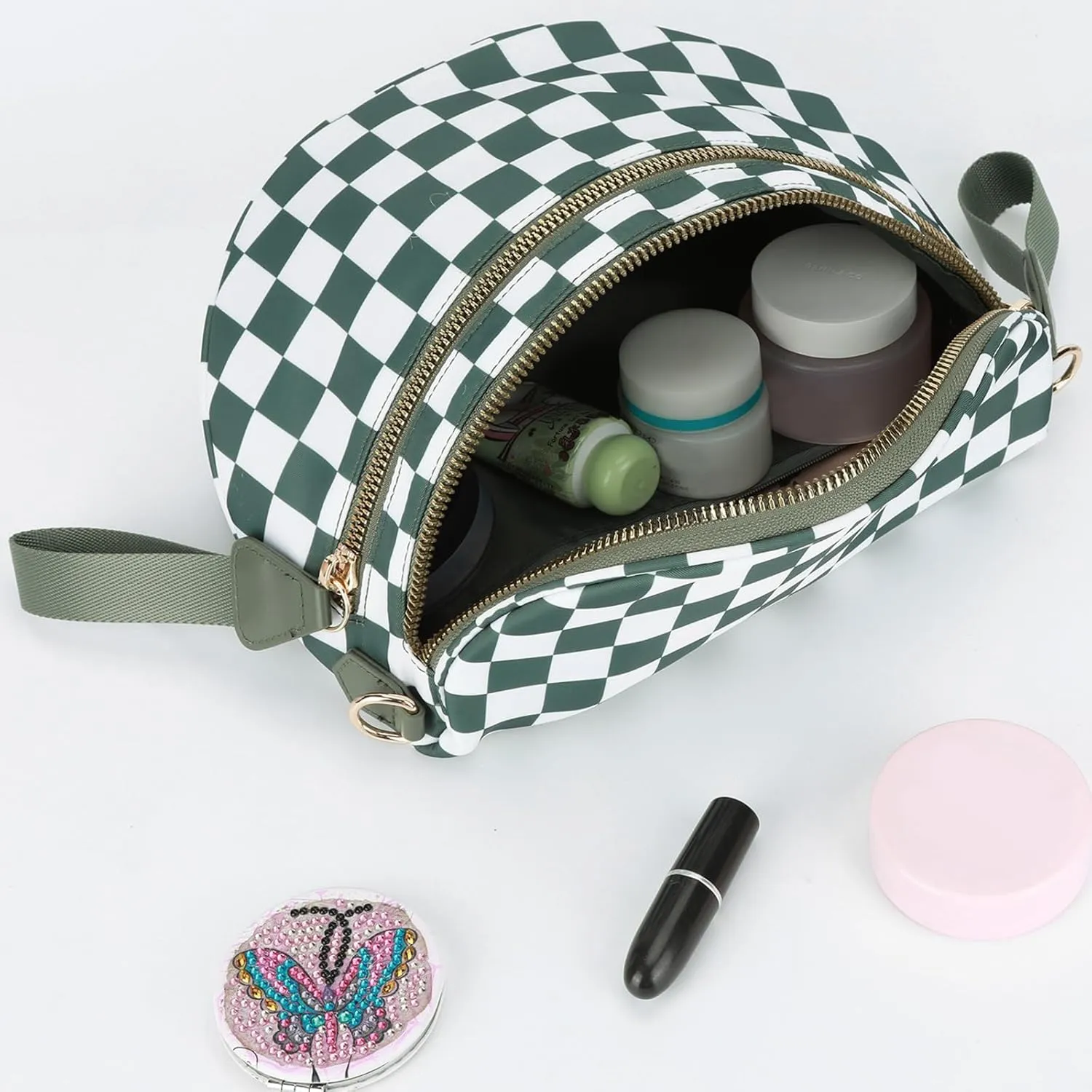 Checkered Crossbody Bag Spacious Nylon Crossbody Bag for Women Black and White Checkered Purse Bum Bags Belt Bags