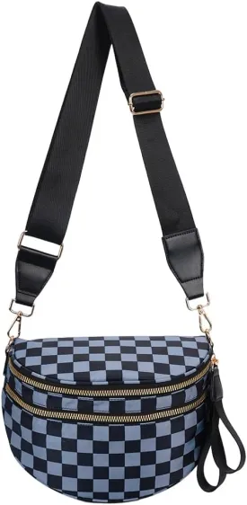 Checkered Crossbody Bag Spacious Nylon Crossbody Bag for Women Black and White Checkered Purse Bum Bags Belt Bags