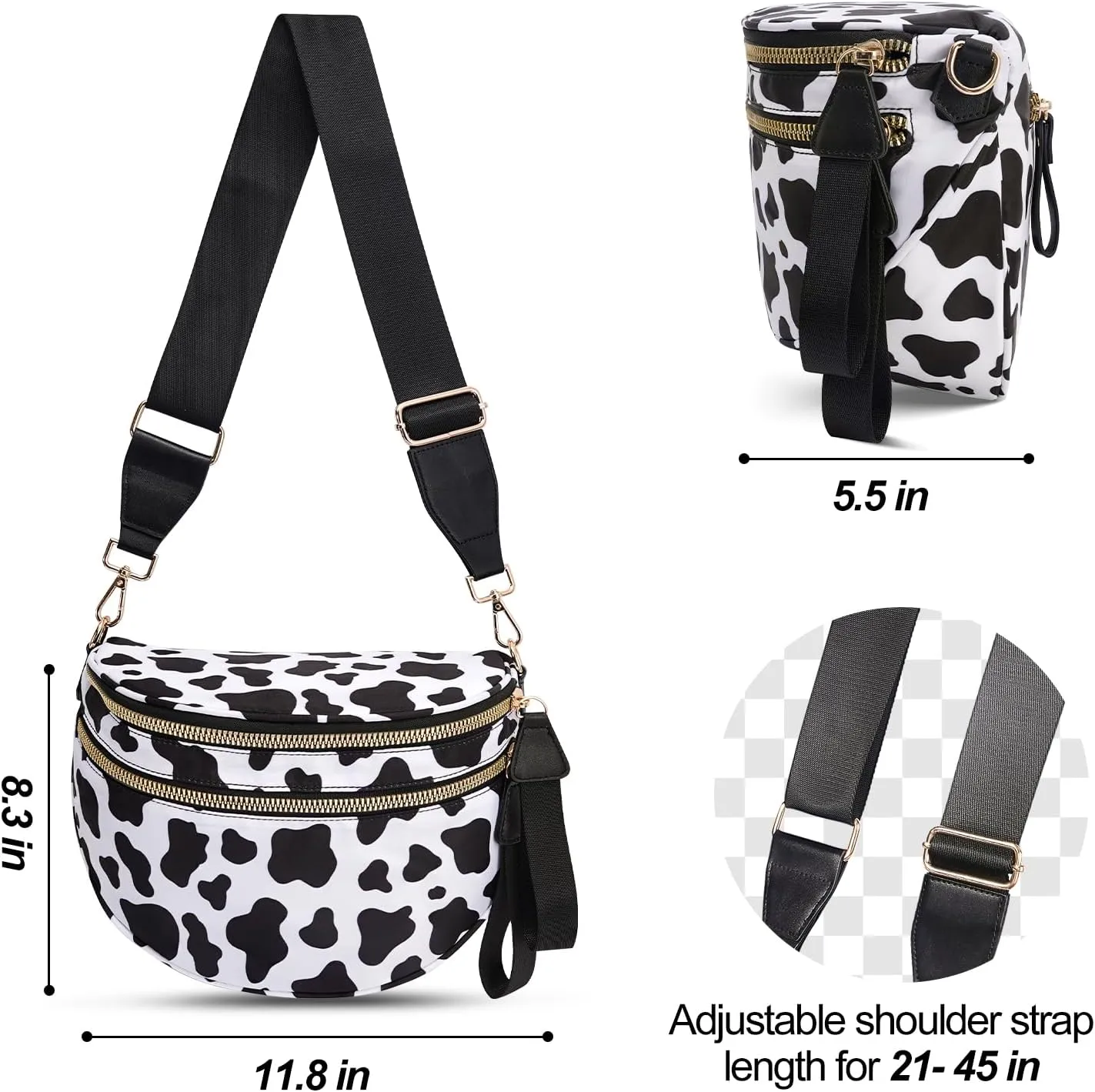 Checkered Crossbody Bag,Nylon Bum Bags for Women Crossbody,Spacious Sling Bag Purse Fanny Packs with Shoulder Strap