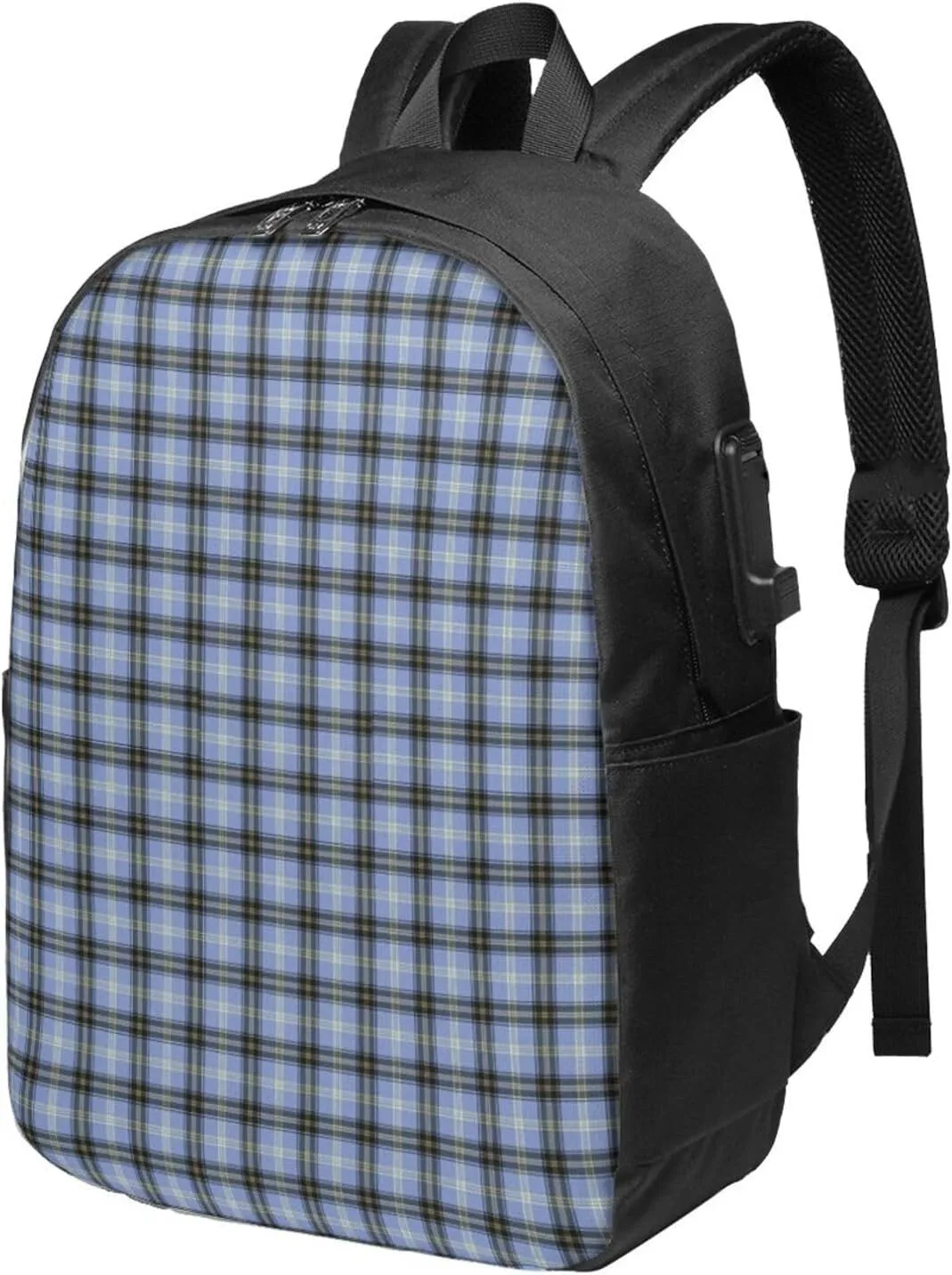 Clan Bell Tartan Usb Travel Laptop Backpack  Durable Polyester Backbag With Charging Port & Headphone Jack