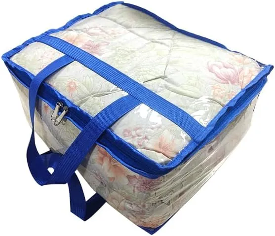 Clear PVC Storage Bag, 18" x 9" x 14", with Handles, for Blankets, Sheets, Pillows (1 pc, Indigo)