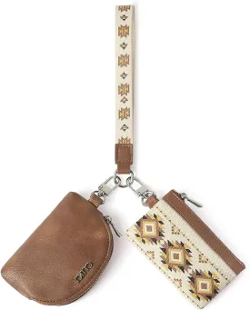 CLUCI Keychain Wallet for Women Leather Coin Purse Detachable Dual Pouch Wristlet Wallet Zipper Pocket Brown