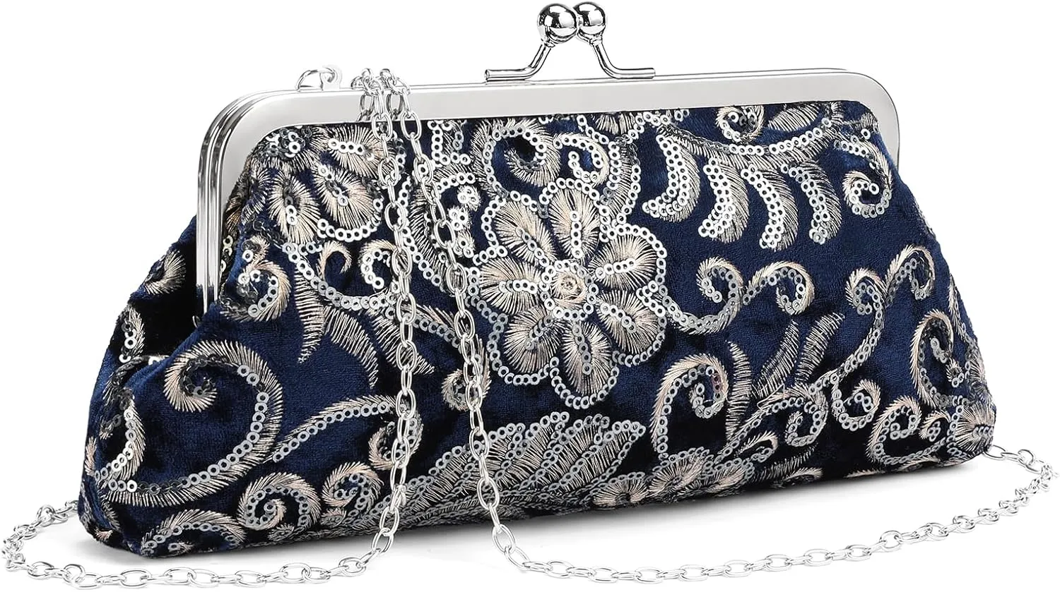 Clutch Purse for Women Floral Embroidery Sequin Evening Bags Elegant Kiss Lock Wedding Party Cocktail