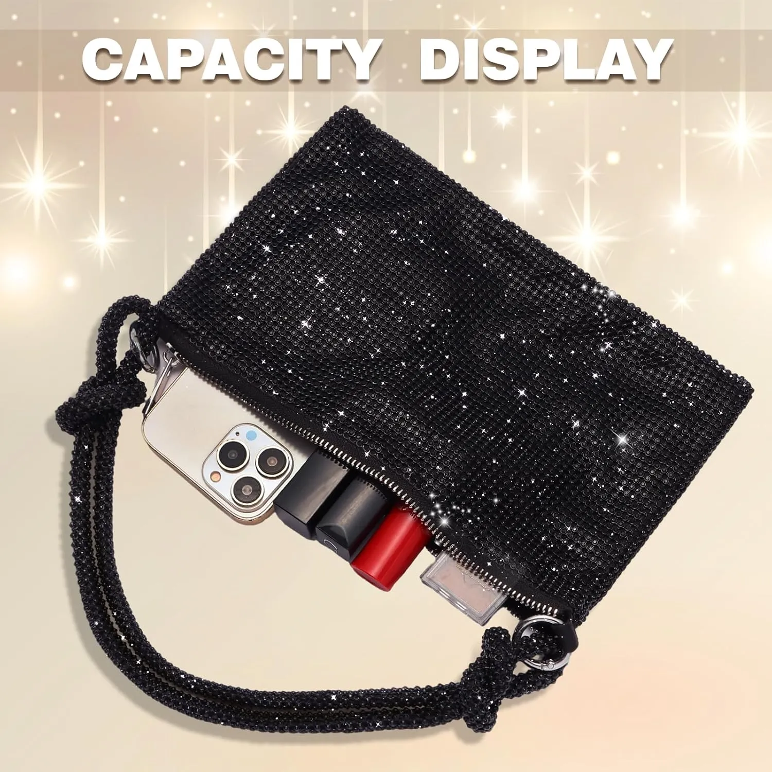 Clutch Purse for Women,Sparkly Rhinestone Evening Bag Wedding & Party Accessories,Handbag Fits Phone,Wallet & Lipstick
